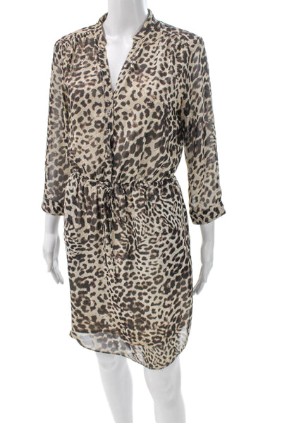 Vince Camuto Womens Shirt Dress Beige Animal Print Collared 3/4 Sleeve Size 4