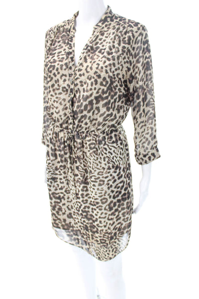 Vince Camuto Womens Shirt Dress Beige Animal Print Collared 3/4 Sleeve Size 4