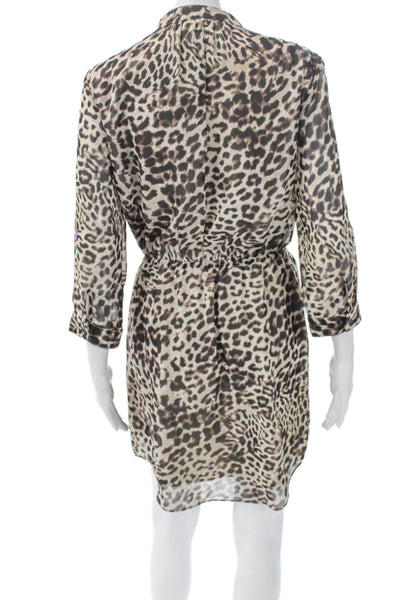 Vince Camuto Womens Shirt Dress Beige Animal Print Collared 3/4 Sleeve Size 4