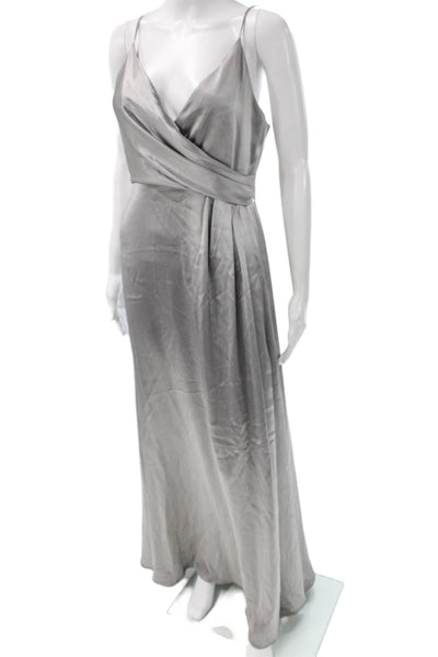 Jill Jill Stuart Women Silver Satin Maxi Dress V-Neck Sleeveless Zip Size 6