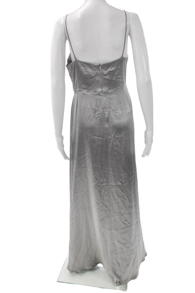 Jill Jill Stuart Women Silver Satin Maxi Dress V-Neck Sleeveless Zip Size 6