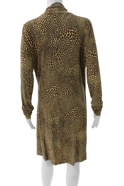 Norma Kamali Women Brown Animal Print Wrap Dress Long Sleeve V-Neck Size L