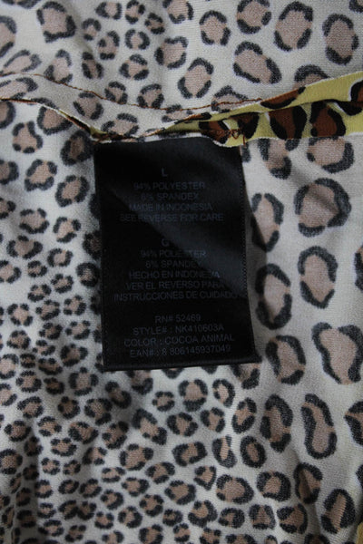 Norma Kamali Women Brown Animal Print Wrap Dress Long Sleeve V-Neck Size L