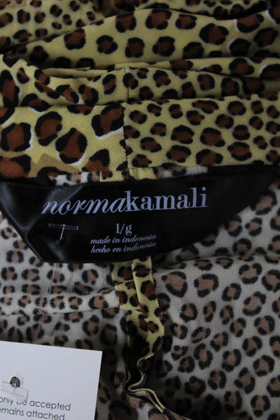 Norma Kamali Women Brown Animal Print Wrap Dress Long Sleeve V-Neck Size L