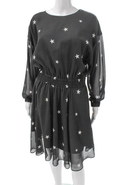 Rachel Rachel Roy Womens Blouson Dress Black Geometric Long Sleeve Size L