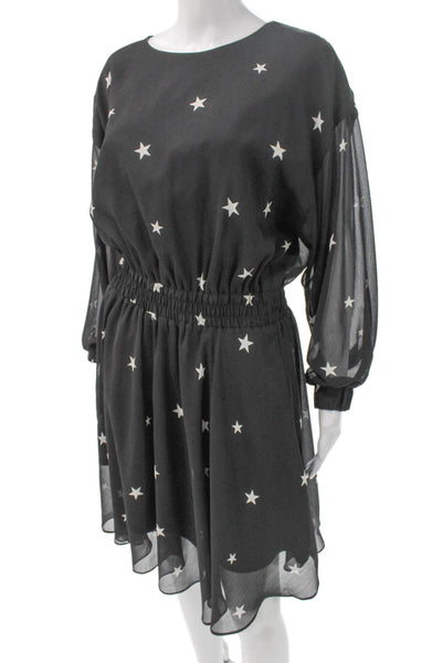 Rachel Rachel Roy Womens Blouson Dress Black Geometric Long Sleeve Size L