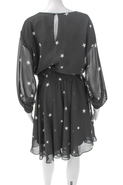 Rachel Rachel Roy Womens Blouson Dress Black Geometric Long Sleeve Size L