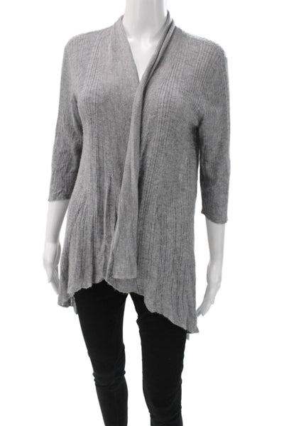 Eileen Fisher Women Gray Linen V-Neck 3/4 Sleeve Cardigan Size M