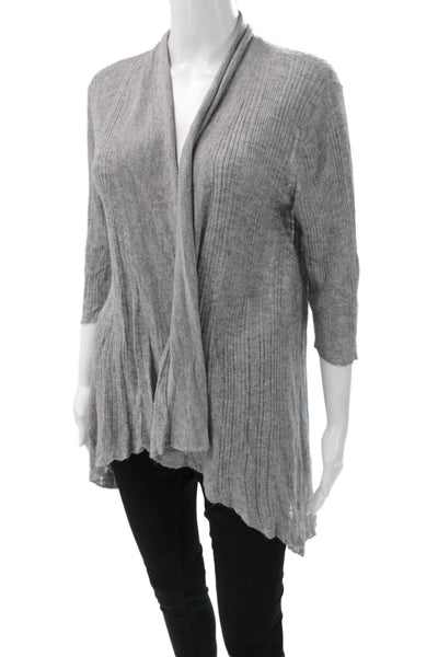 Eileen Fisher Women Gray Linen V-Neck 3/4 Sleeve Cardigan Size M