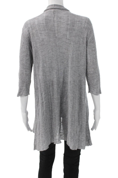 Eileen Fisher Women Gray Linen V-Neck 3/4 Sleeve Cardigan Size M