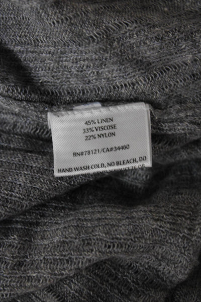 Eileen Fisher Women Gray Linen V-Neck 3/4 Sleeve Cardigan Size M