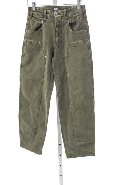 Paige Black Label Womens Wide Leg Jeans Green High Rise Button Size 24