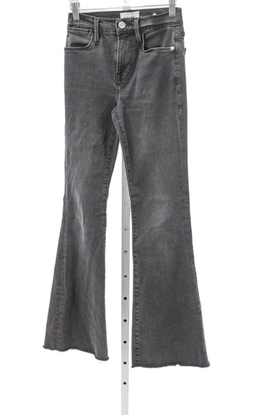 Frame Women Flared Jeans Gray High Rise Button Cotton Blend Size 24
