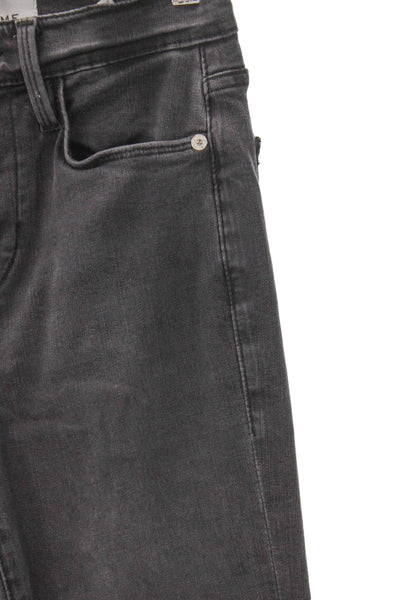 Frame Women Flared Jeans Gray High Rise Button Cotton Blend Size 24