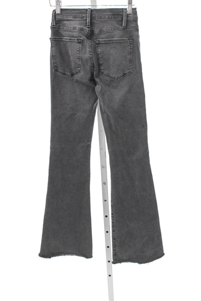 Frame Women Flared Jeans Gray High Rise Button Cotton Blend Size 24