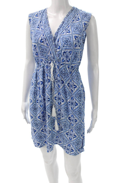 La Blanca Women Wrap Dress Blue Viscose Sleeveless V Neck Knee Length Size XS