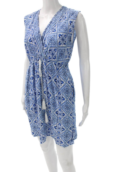 La Blanca Women Wrap Dress Blue Viscose Sleeveless V Neck Knee Length Size XS