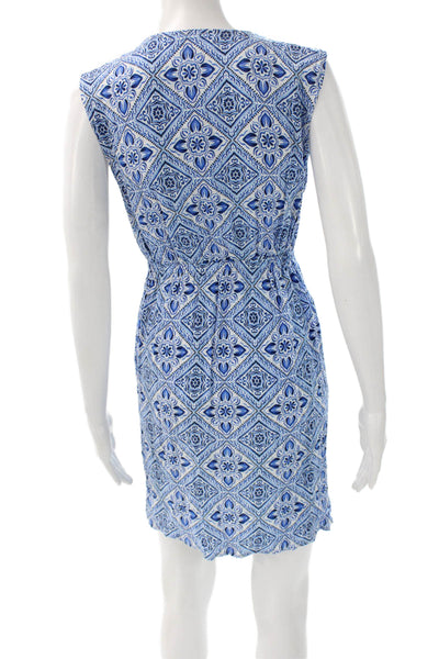 La Blanca Women Wrap Dress Blue Viscose Sleeveless V Neck Knee Length Size XS