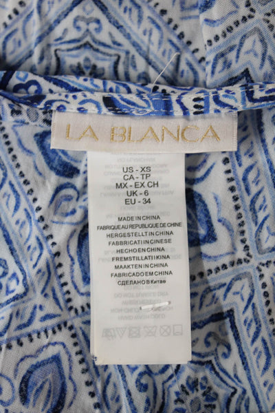 La Blanca Women Wrap Dress Blue Viscose Sleeveless V Neck Knee Length Size XS