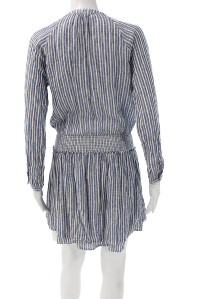 Rails Womens Mini Linen Striped V-Neck Long Sleeve Button Knee Dress Size XS