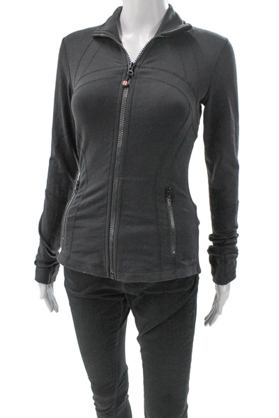 Lululemon Women Track Jacket Black Collared Zip Polyester Solid Size 4