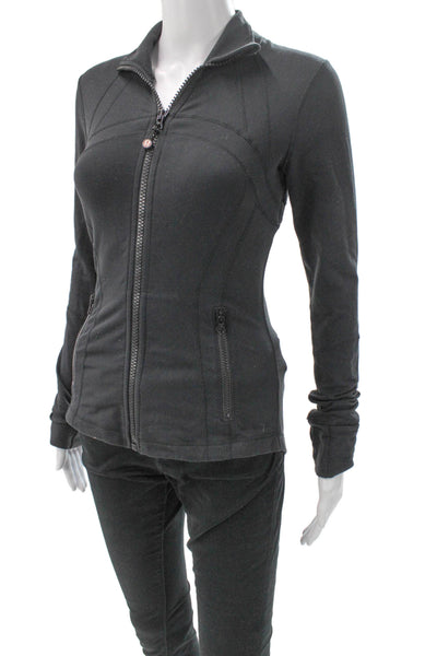 Lululemon Women Track Jacket Black Collared Zip Polyester Solid Size 4