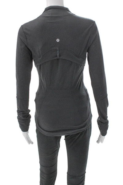 Lululemon Women Track Jacket Black Collared Zip Polyester Solid Size 4