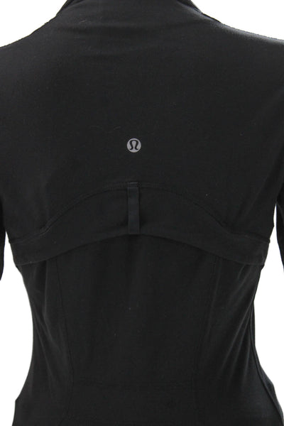 Lululemon Women Track Jacket Black Collared Zip Polyester Solid Size 4