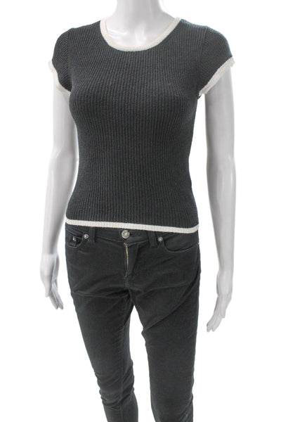 J Crew Women Gray Cotton Crewneck Short Sleeve Pullover Sweater Size 2XS