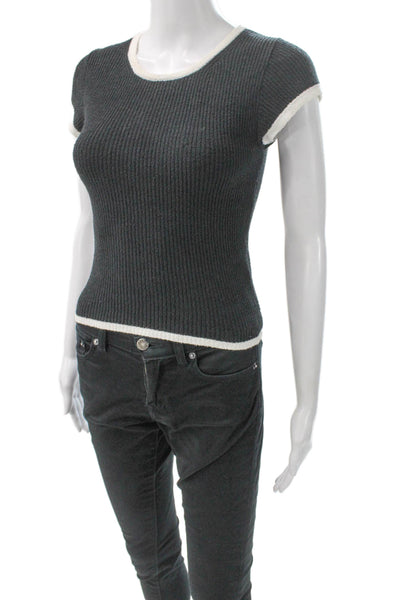 J Crew Women Gray Cotton Crewneck Short Sleeve Pullover Sweater Size 2XS