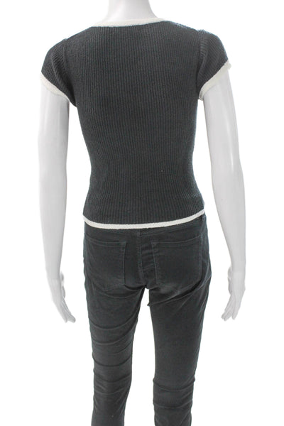 J Crew Women Gray Cotton Crewneck Short Sleeve Pullover Sweater Size 2XS