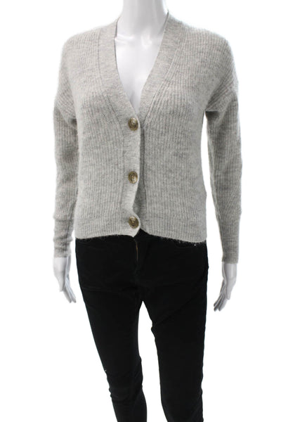 J Crew Womens Gray V Neck Alpaca Wool Cardigan Long Sleeve Size 2XS