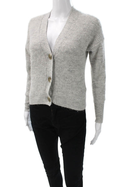 J Crew Womens Gray V Neck Alpaca Wool Cardigan Long Sleeve Size 2XS