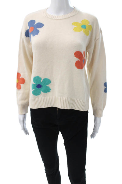 Rails Womens Pullover Ivory Floral Cotton Crew Neck Long Sleeve Size XS
