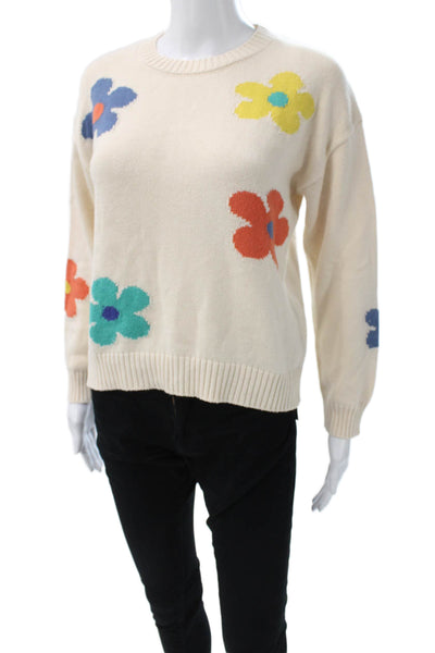 Rails Womens Pullover Ivory Floral Cotton Crew Neck Long Sleeve Size XS