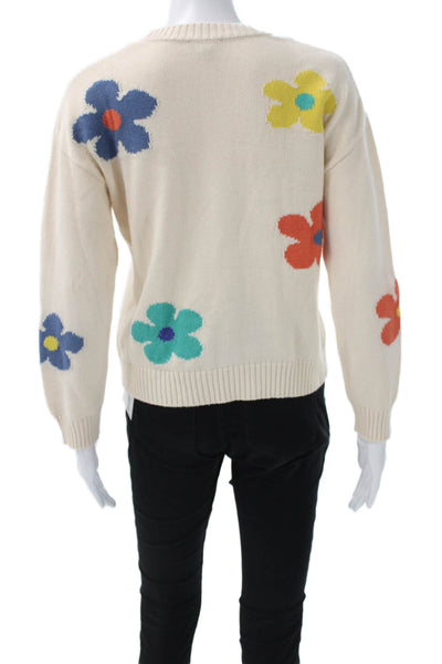 Rails Womens Pullover Ivory Floral Cotton Crew Neck Long Sleeve Size XS