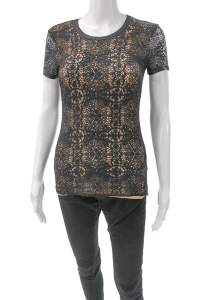 Bailey 44 Women T-Shirt Black Cotton Geometric Crewneck Short Sleeve Size XS
