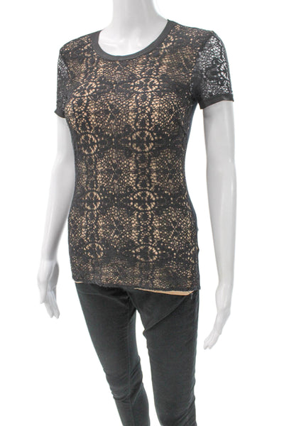 Bailey 44 Women T-Shirt Black Cotton Geometric Crewneck Short Sleeve Size XS