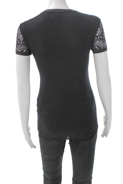 Bailey 44 Women T-Shirt Black Cotton Geometric Crewneck Short Sleeve Size XS