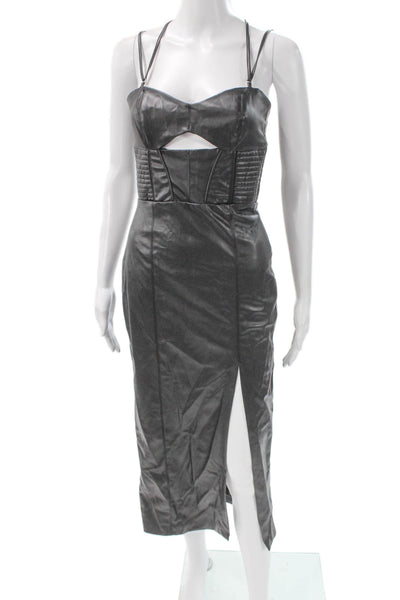 Zara Womens Bodycon Dress Black Faux Leather Midcalf Size S