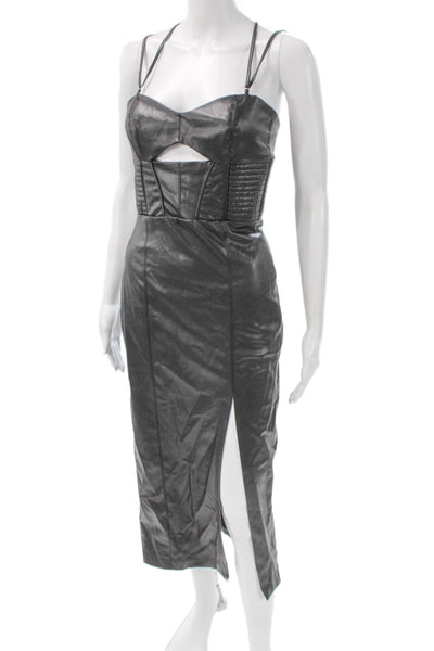 Zara Womens Bodycon Dress Black Faux Leather Midcalf Size S