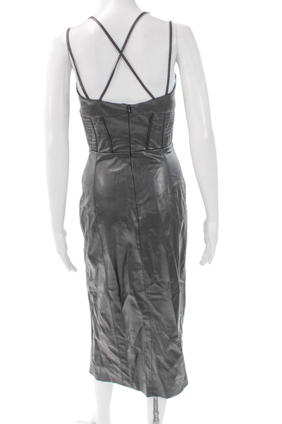 Zara Womens Bodycon Dress Black Faux Leather Midcalf Size S