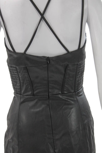 Zara Womens Bodycon Dress Black Faux Leather Midcalf Size S