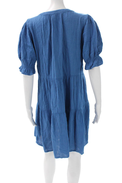 Velvet Womens Mini V-Neck Cotton Dress Blue Short Sleeve Pullover Size S