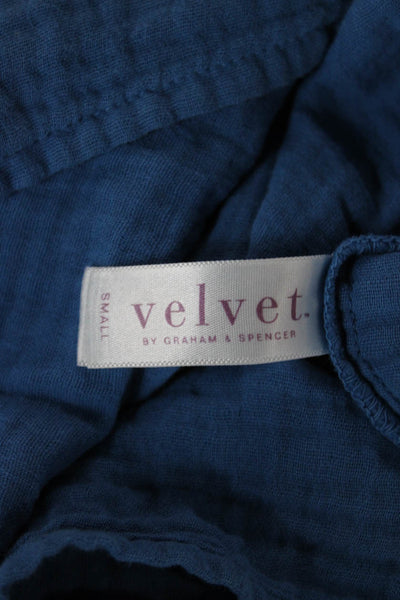 Velvet Womens Mini V-Neck Cotton Dress Blue Short Sleeve Pullover Size S