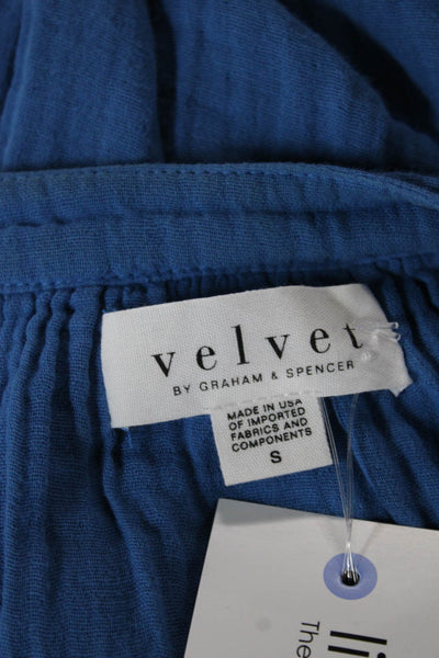Velvet Womens Mini V-Neck Cotton Dress Blue Short Sleeve Pullover Size S