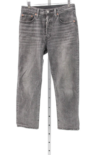 Levis Unisex Adults Straight High Waist Gray Jeans Button Cotton Blend Size 27