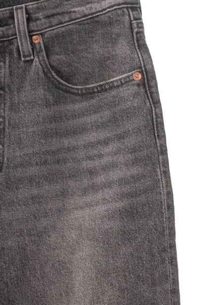 Levis Unisex Adults Straight High Waist Gray Jeans Button Cotton Blend Size 27