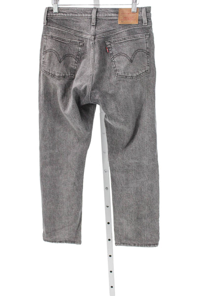 Levis Unisex Adults Straight High Waist Gray Jeans Button Cotton Blend Size 27