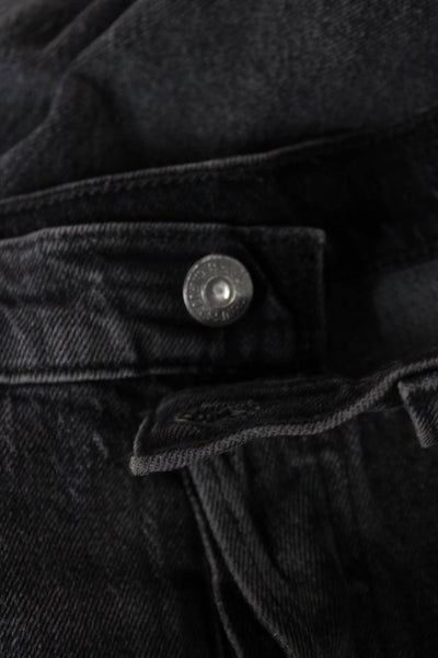 Levis Unisex Adults Straight High Waist Gray Jeans Button Cotton Blend Size 27